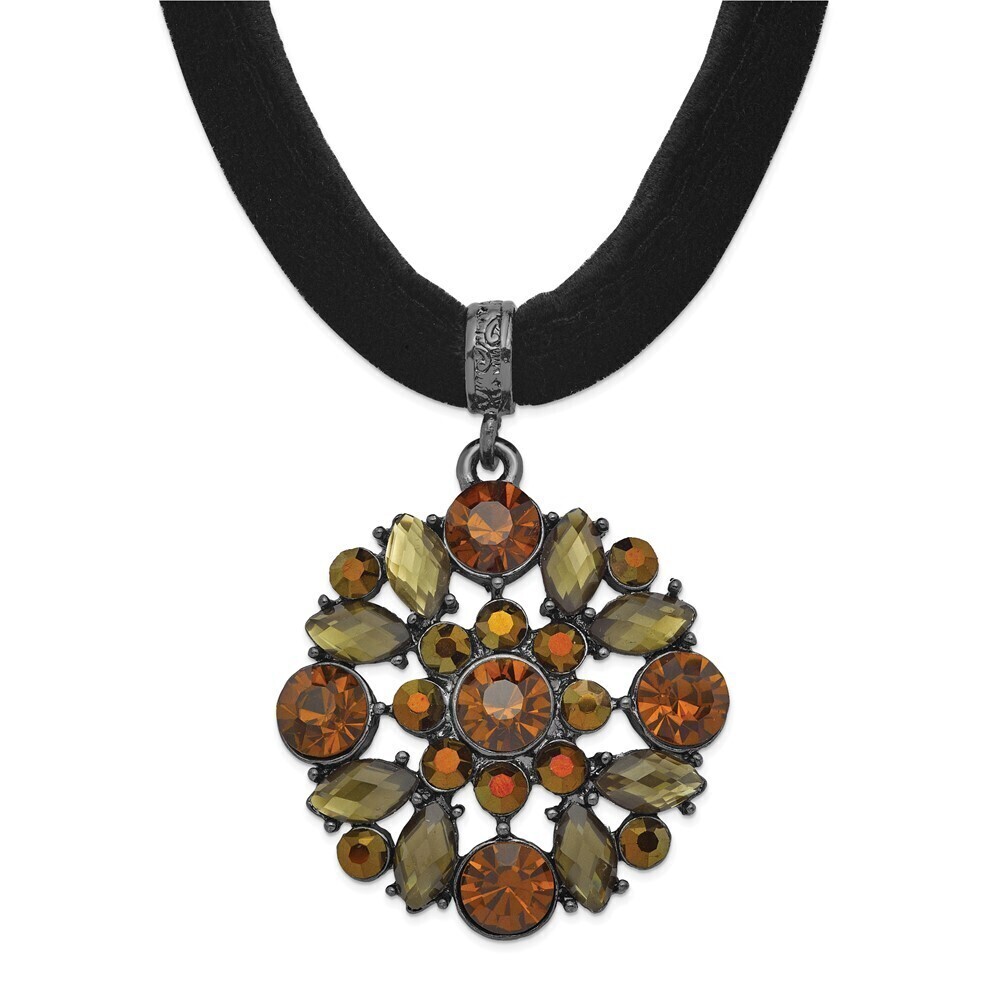 Brown Smokey, Dark Colorado Glass, Acrylic Beads Adj. Black Velour Cord Necklace
